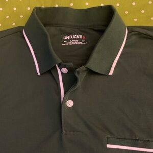 UNTUCKit Dark Green Polo Shirt with Pink Accents